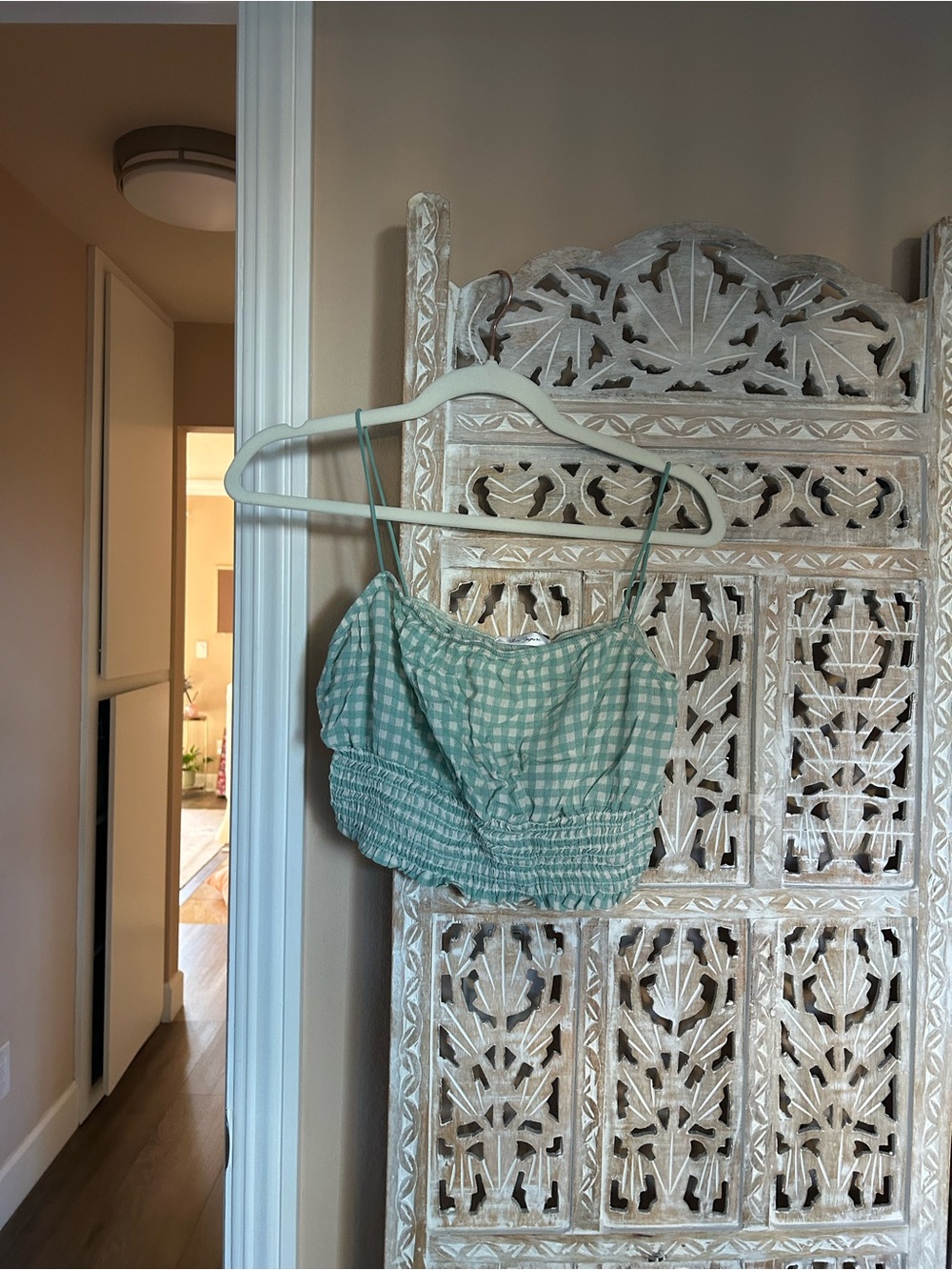 Women's Mint Gingham Crop Top